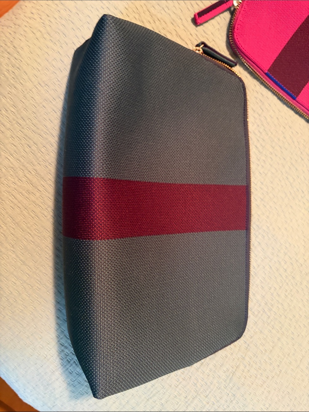 Rothy’s striped cosmetic pouches - dark green, plum & hot pink - Picture 7 of 7